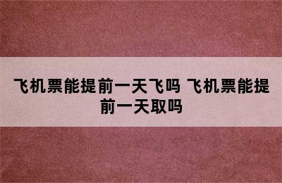 飞机票能提前一天飞吗 飞机票能提前一天取吗